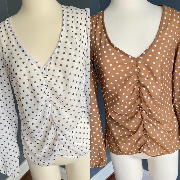 NAKD sheer ruched tops w/ polka dots (bundle of 2 shirts) - Picture 1 of 10